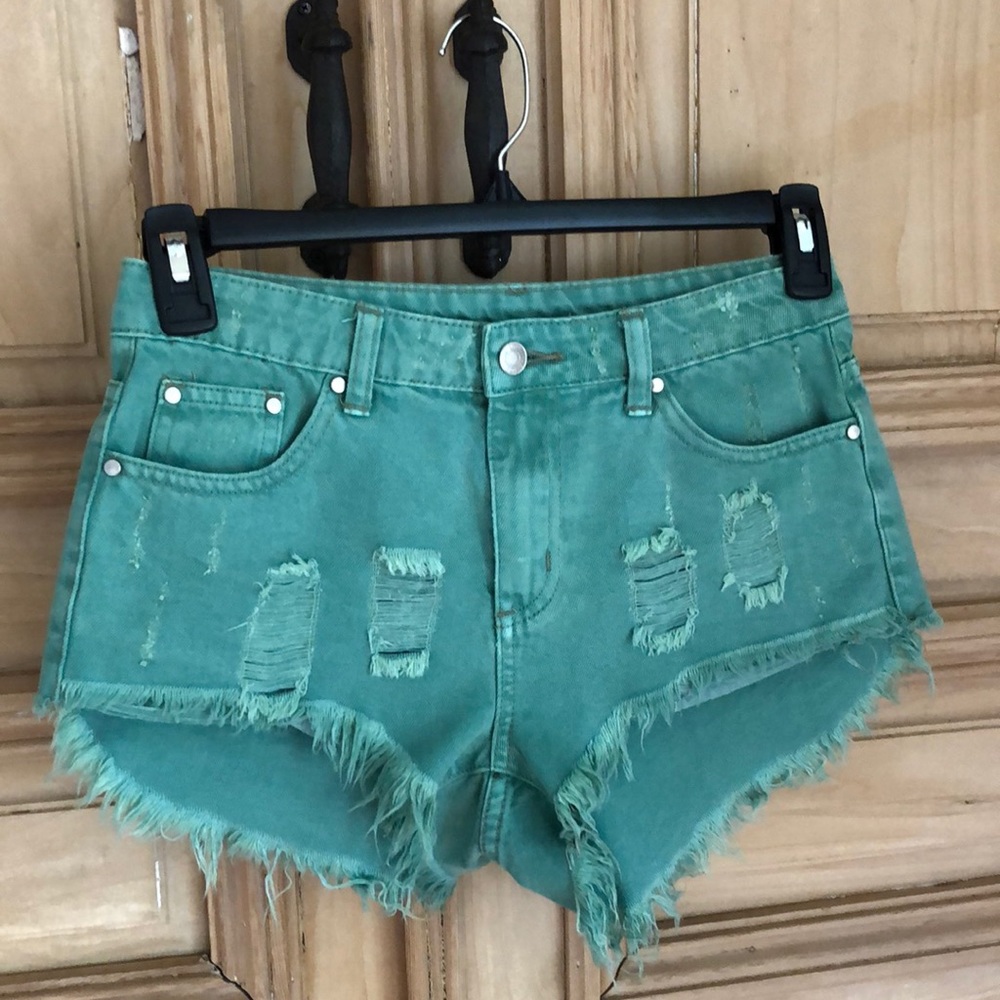 NWOT…HAHA…washed green denim shorts